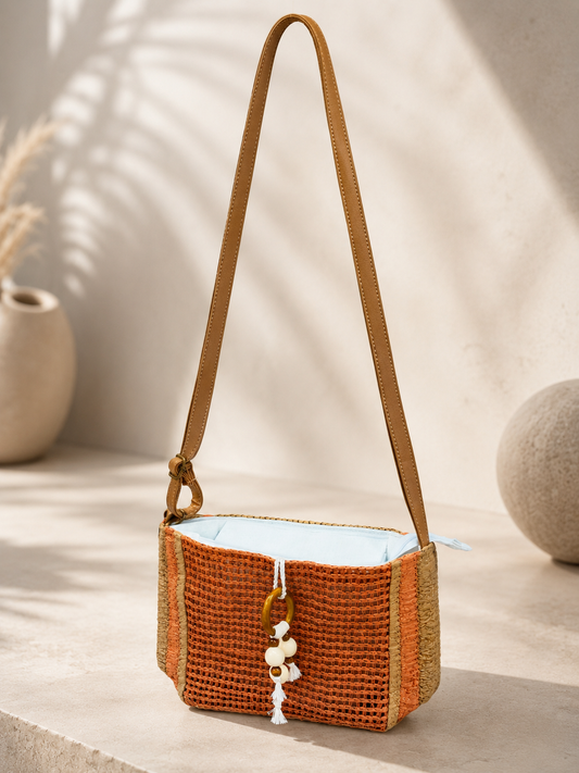 BOLSO BANDOLERA DE RAFIA CORAL