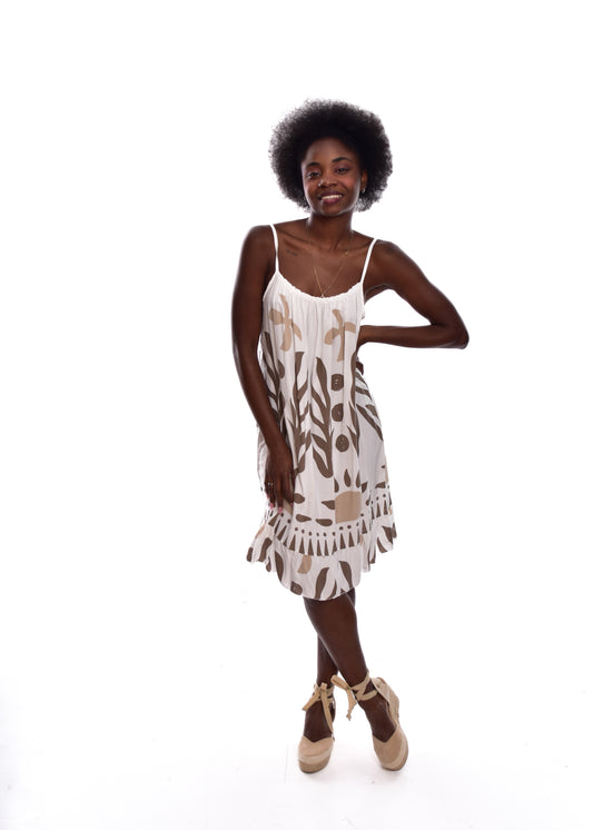 VESTIDO HOJAS-BEIGE