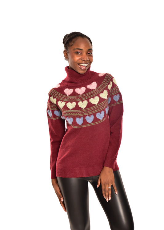JERSEY CORAZONES CUELLO VUELTO-GRANATE