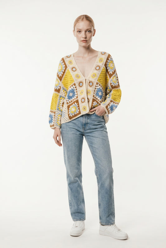 CHAQUETA CROCHET-AMARILLA