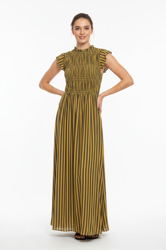 VESTIDO RAYAS NIDO DE ABEJA- VERDE