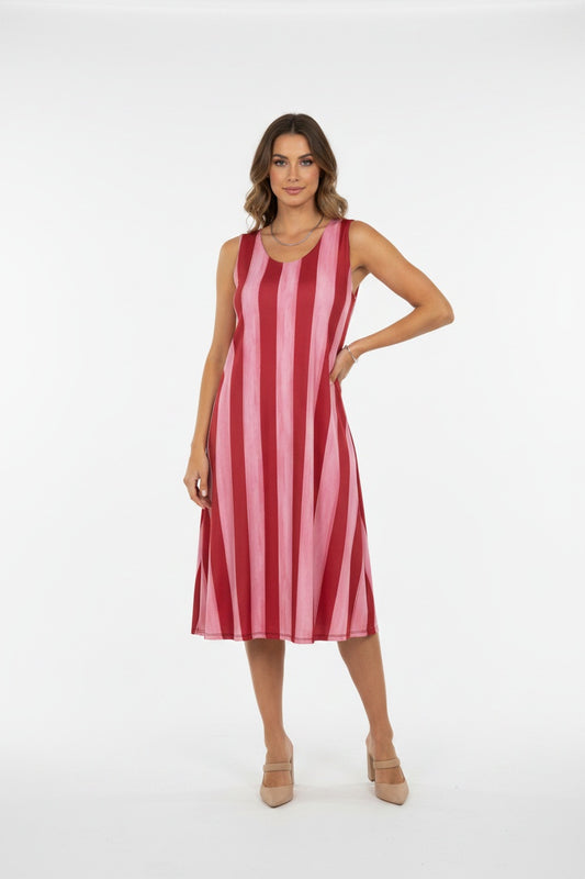 VESTIDO FLUÍDO RAYAS-ROSA