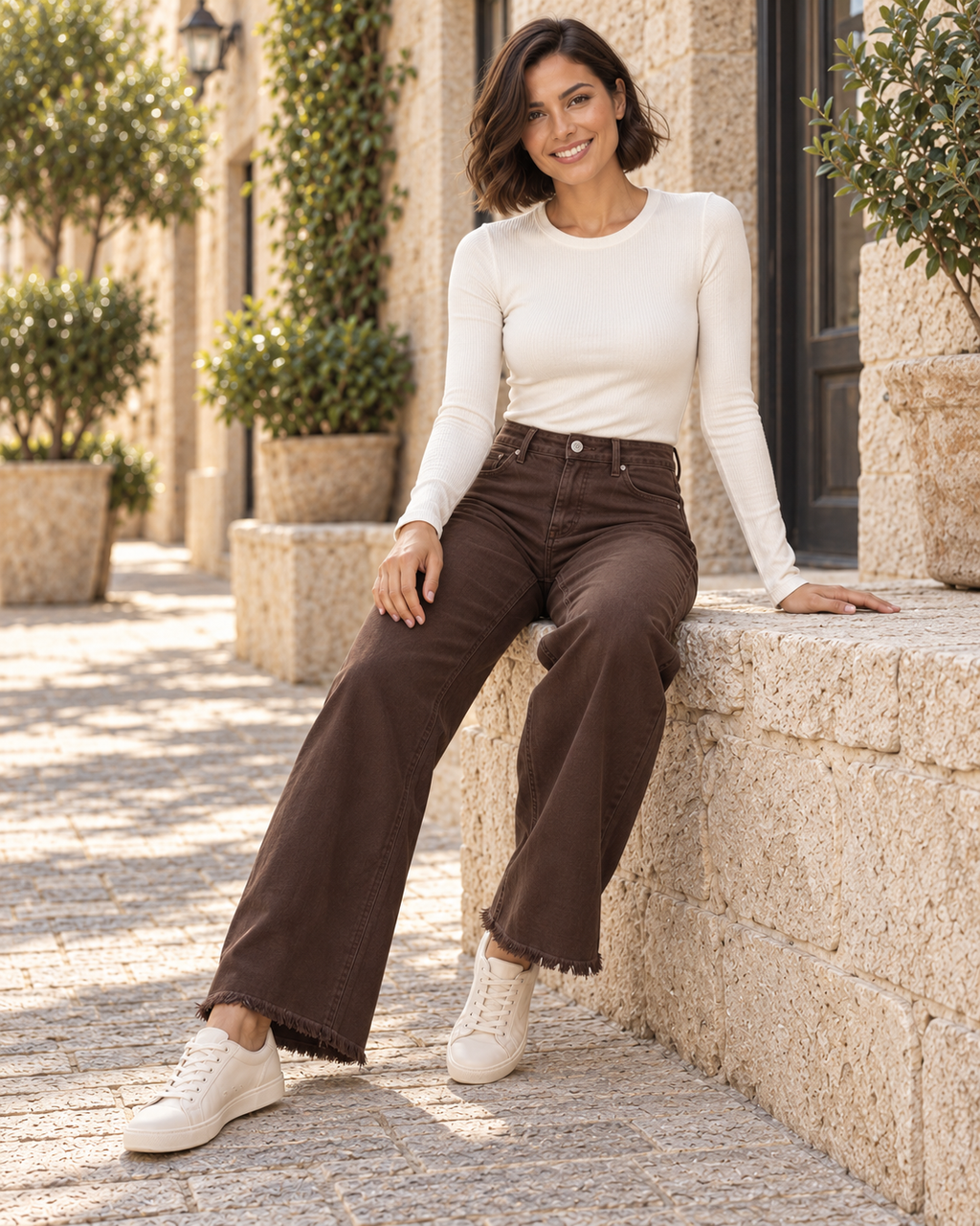 PANTALÓN VIVID DESFLECADO-MARRÓN