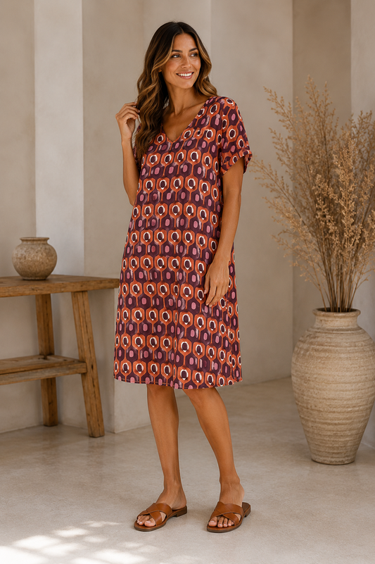 VESTIDO GEOMÉTRICO CORTO-BUGANVILLA