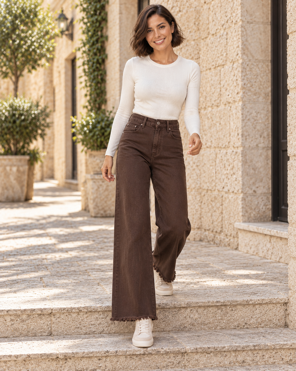 PANTALÓN VIVID DESFLECADO-MARRÓN