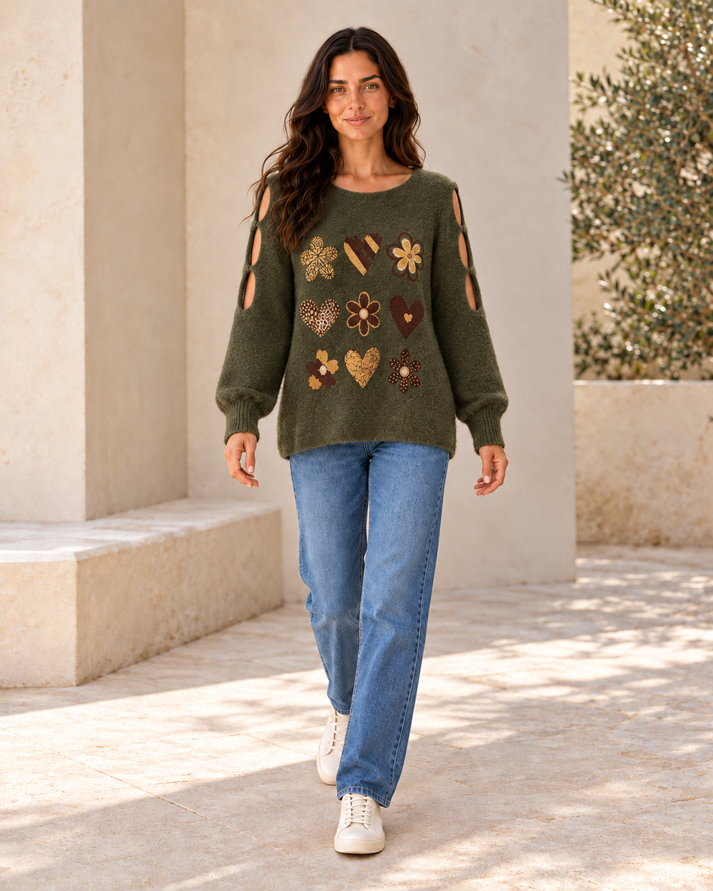 JERSEY LOVE FLOWERS-KHAKI