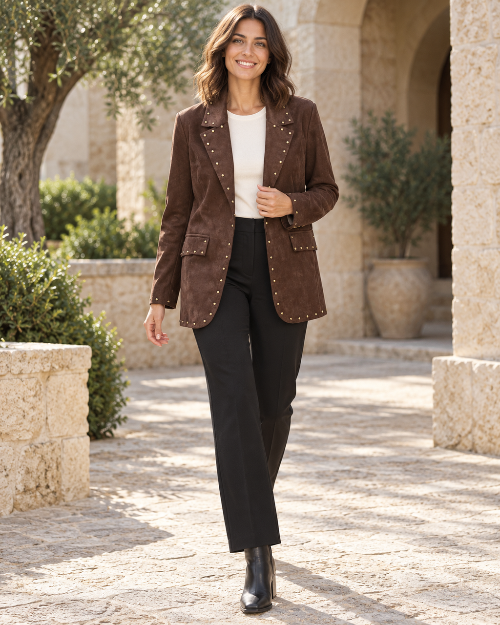 BLAZER ANTELINA TACHUELAS- MARRÓN