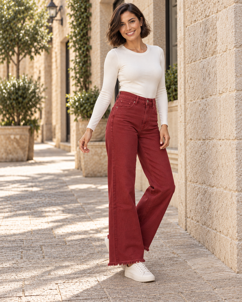 PANTALÓN VIVID DESFLECADO-GRANATE