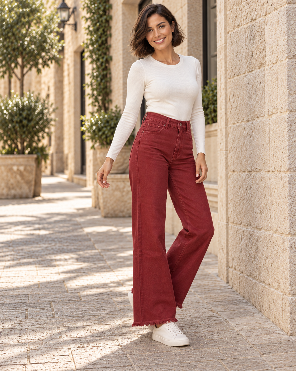 PANTALÓN VIVID DESFLECADO-GRANATE