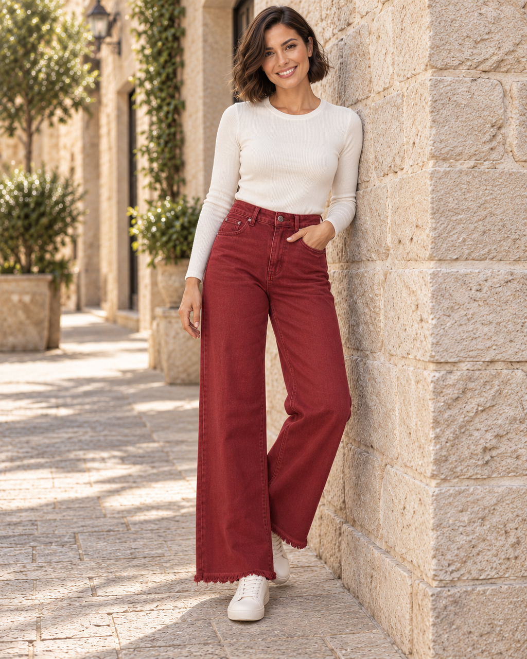 PANTALÓN VIVID DESFLECADO-GRANATE