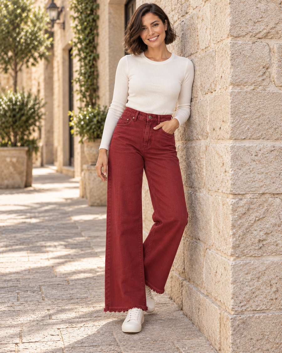 PANTALÓN VIVID DESFLECADO-GRANATE
