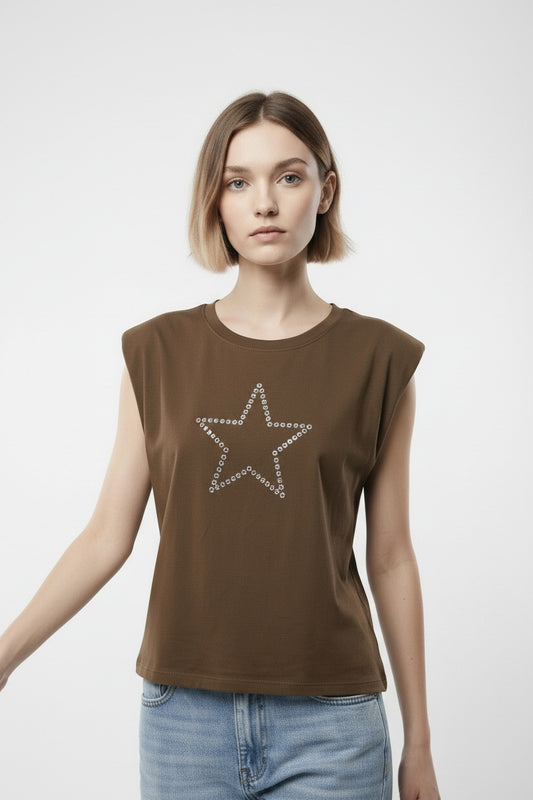 CAMISETA  HOMBRERA ESTRELLA-MARRÓN