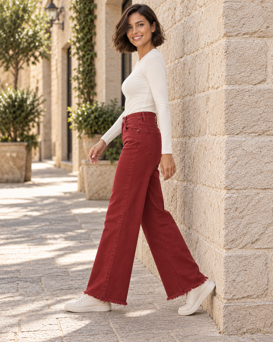 PANTALÓN VIVID DESFLECADO-GRANATE