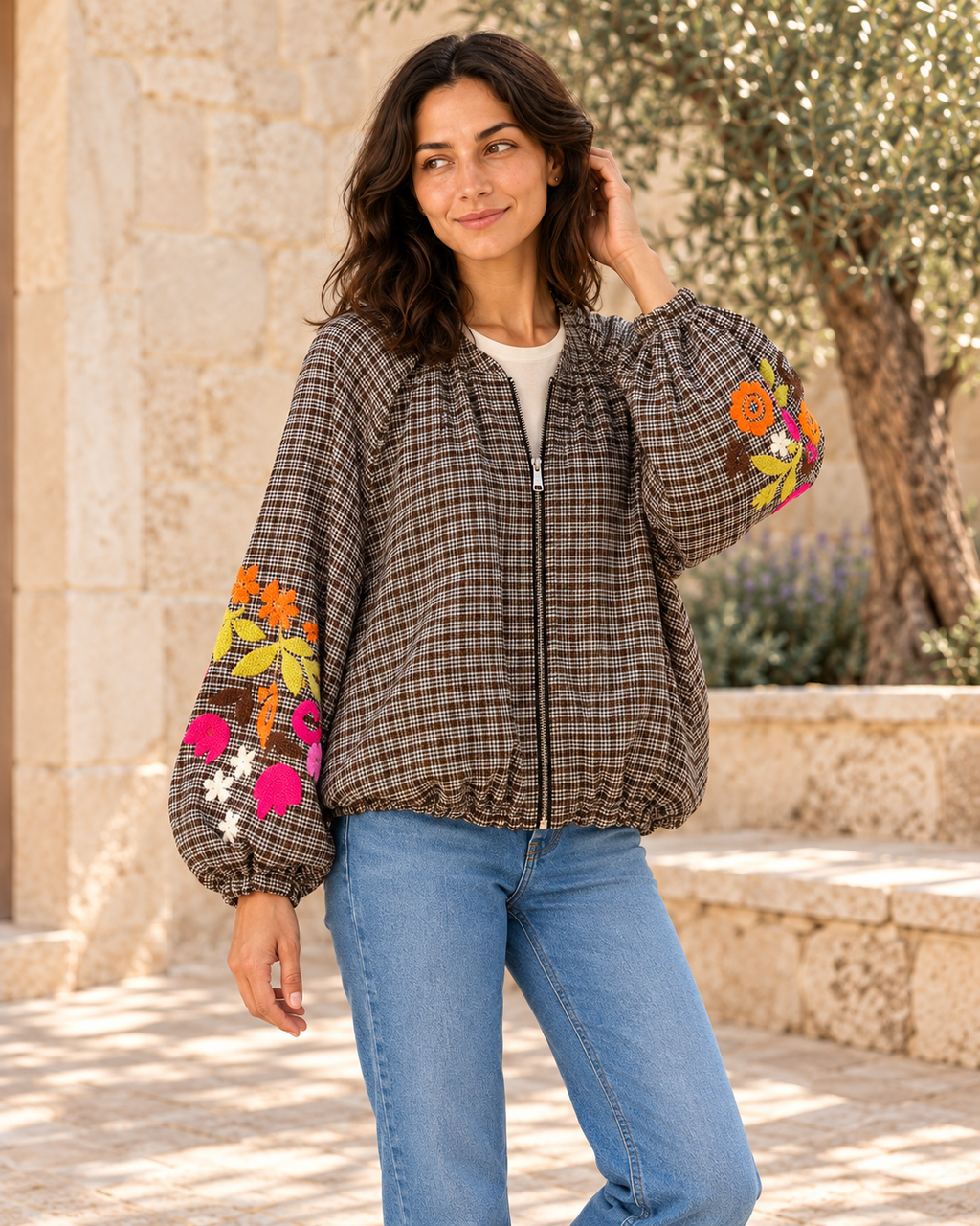 CHAQUETA FLOWERS CUADROS PQ-NEGRO