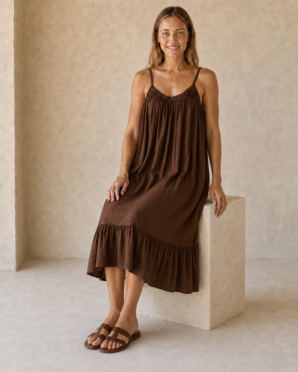 VESTIDO TIRANTE-MARRÓN