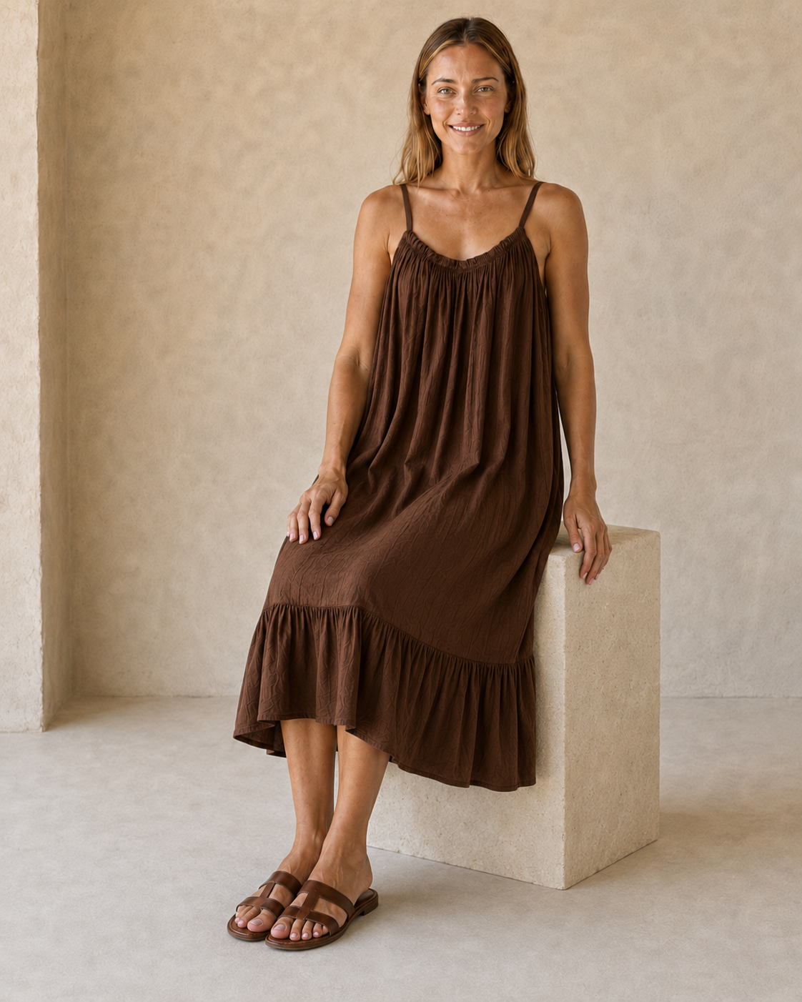 VESTIDO TIRANTE-MARRÓN