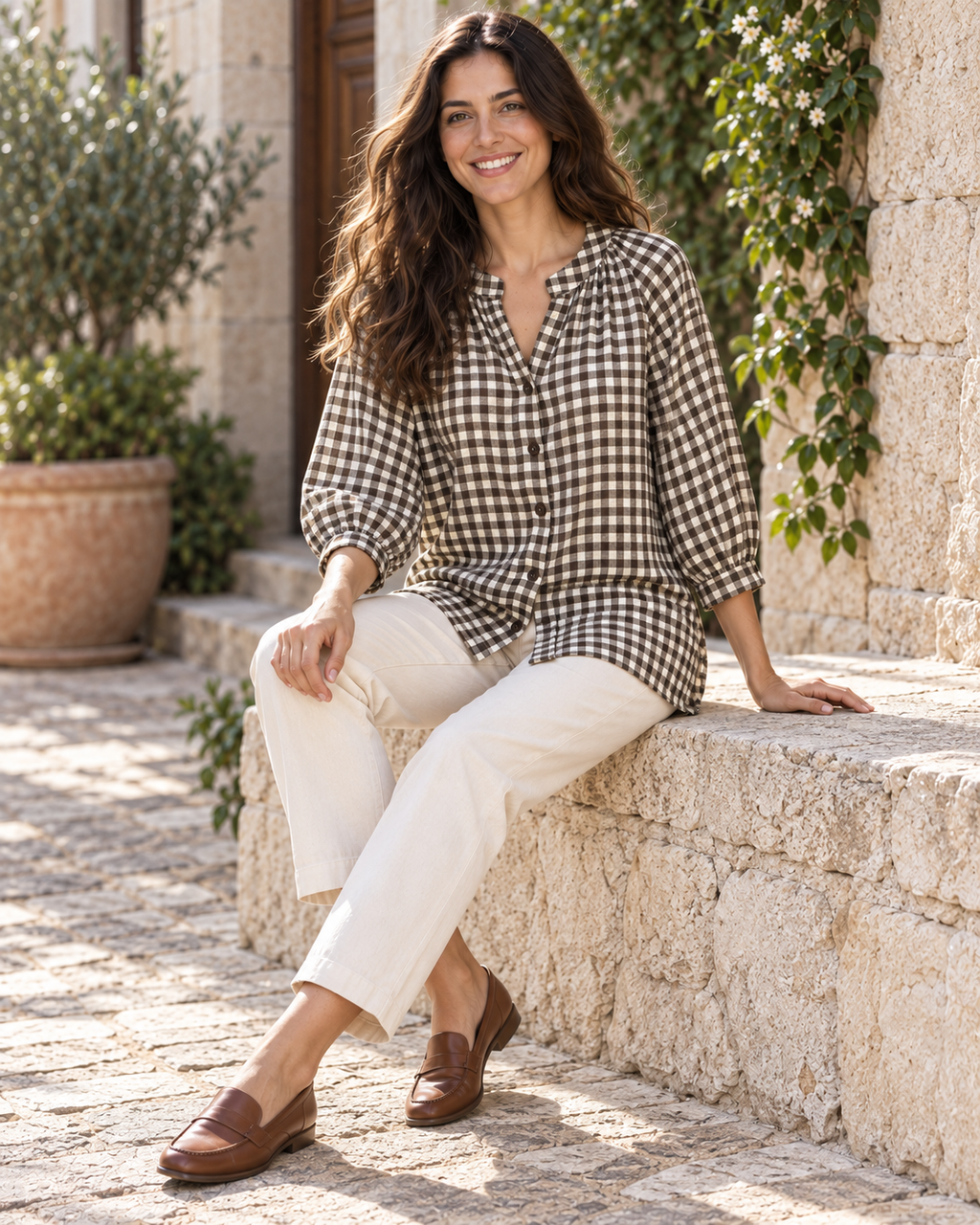 BLUSA CUADRO VICHY-MARRÓN