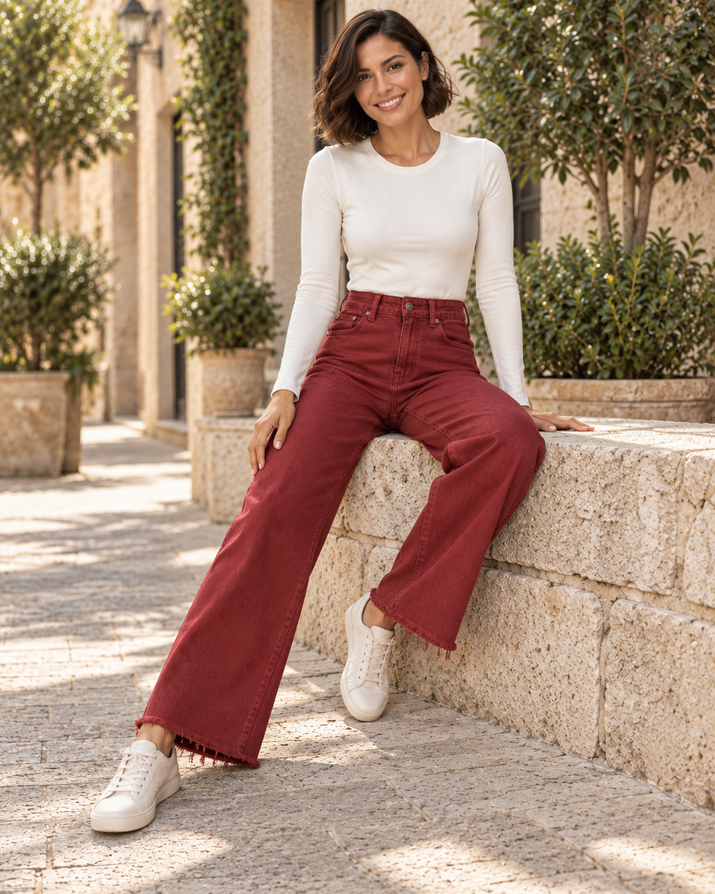 PANTALÓN VIVID DESFLECADO-GRANATE