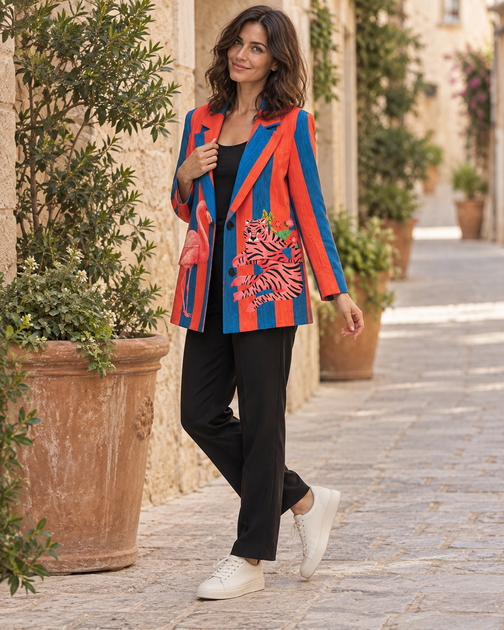 BLAZER RAYAS AZUL/NARANJA