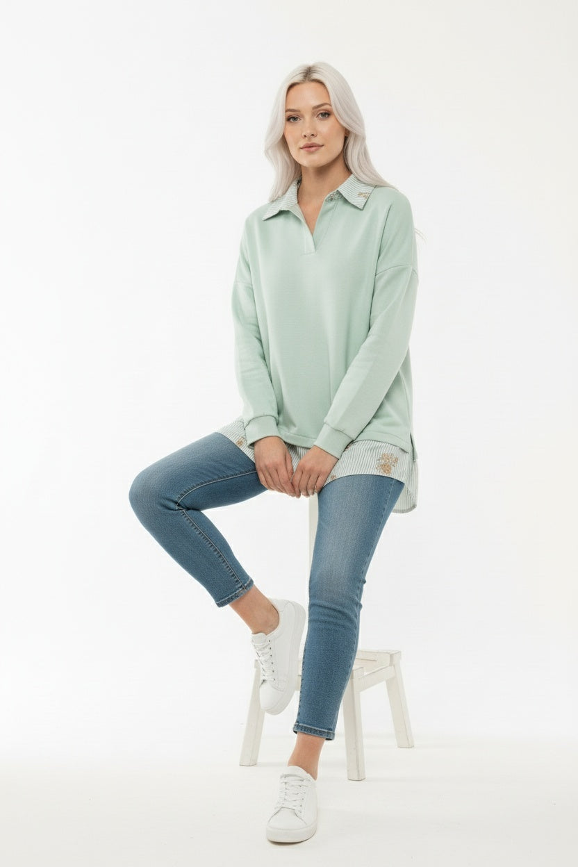 SUDADERA VERDE CUELLO RAYAS