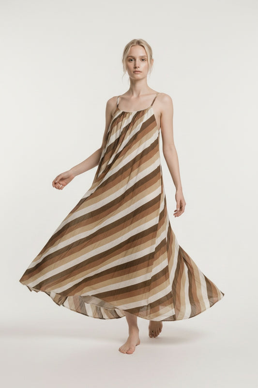 VESTIDO RAYAS LARGO-MARRÓN
