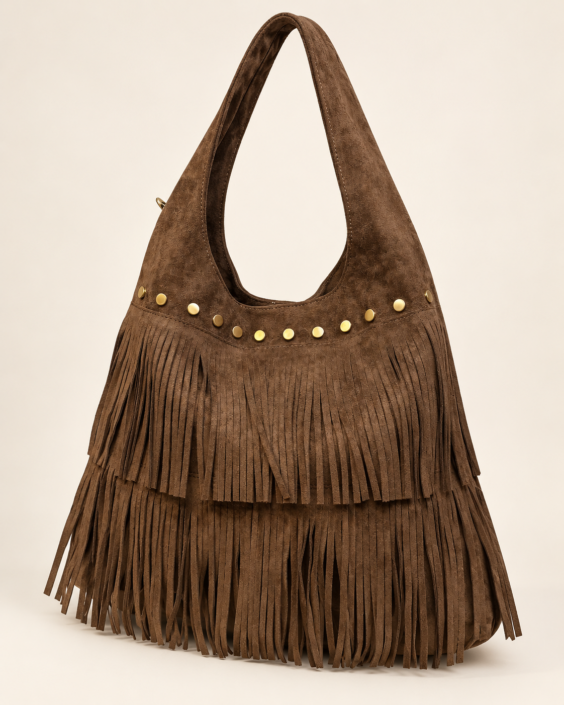 BOLSO SERRAJE-FLECOS Y TACHUELAS/MARRÓN