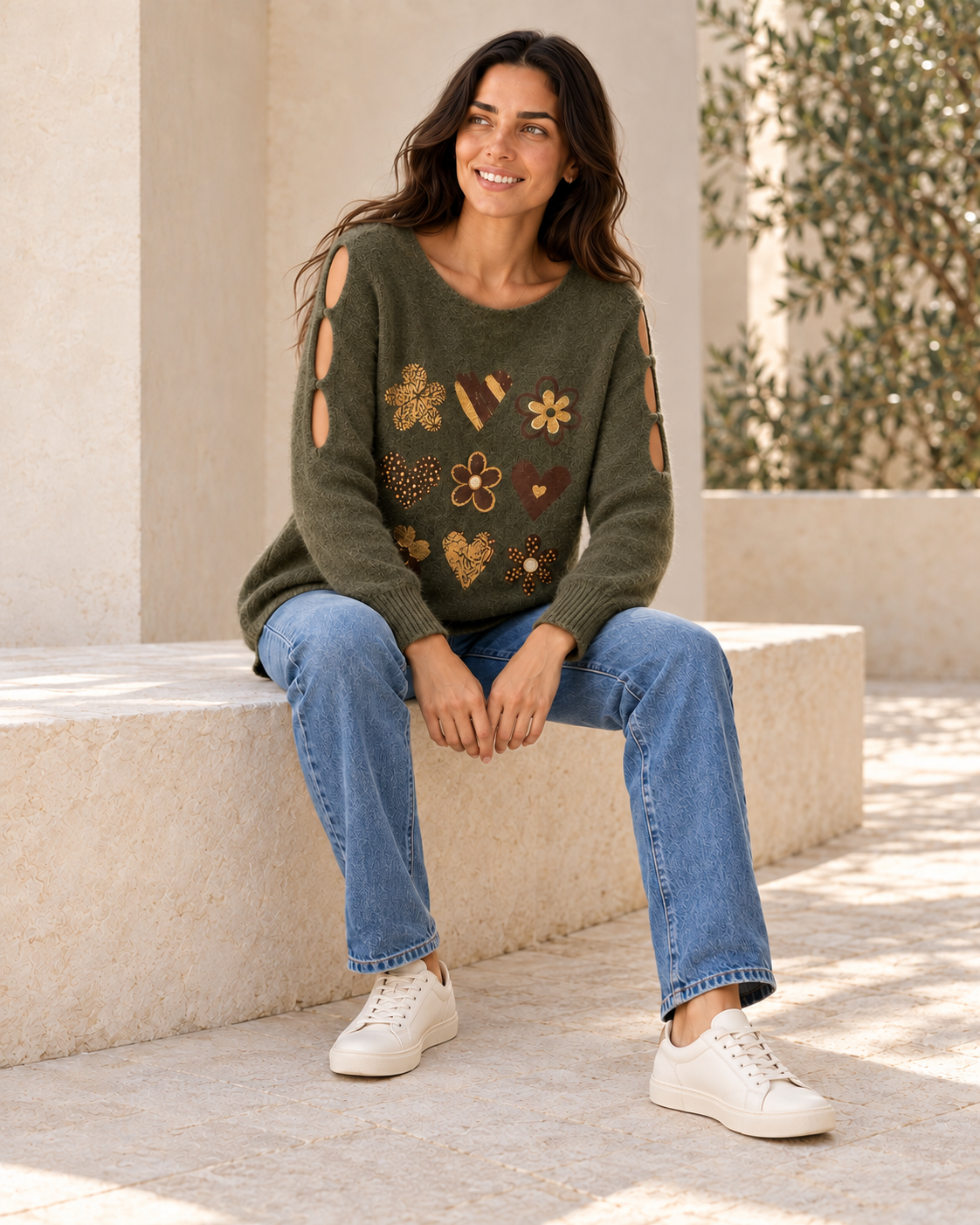 JERSEY LOVE FLOWERS-KHAKI