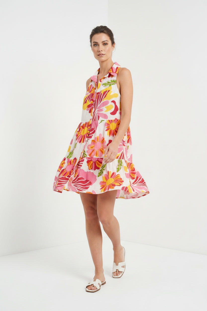 VESTIDO FLORAL-BLANCO
