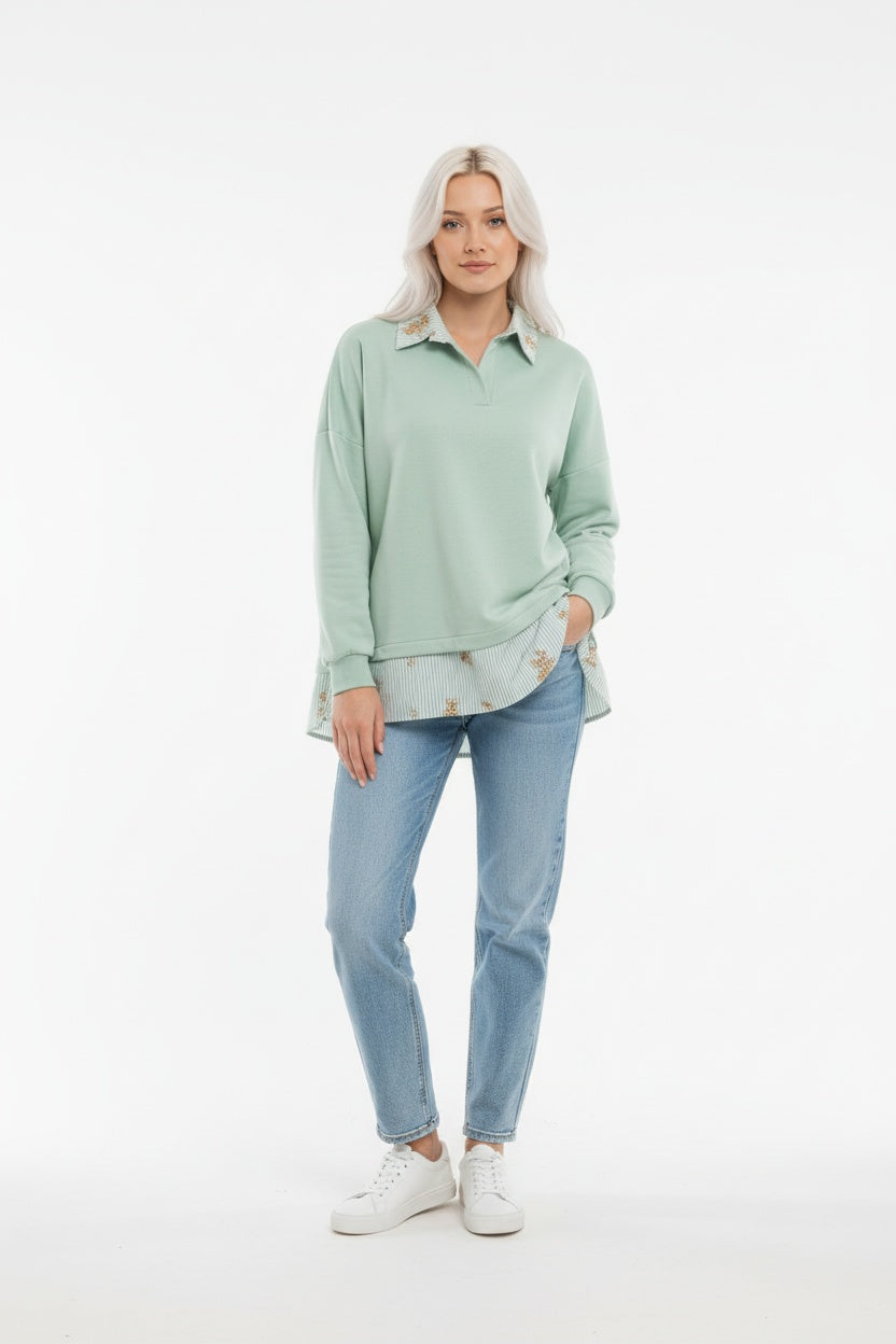 SUDADERA VERDE CUELLO RAYAS
