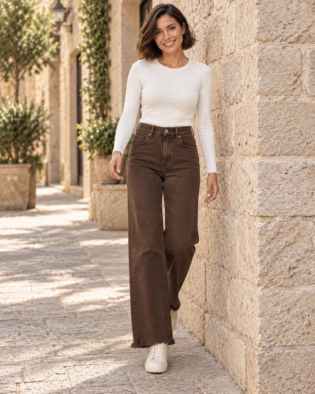 PANTALÓN VIVID DESFLECADO-MARRÓN