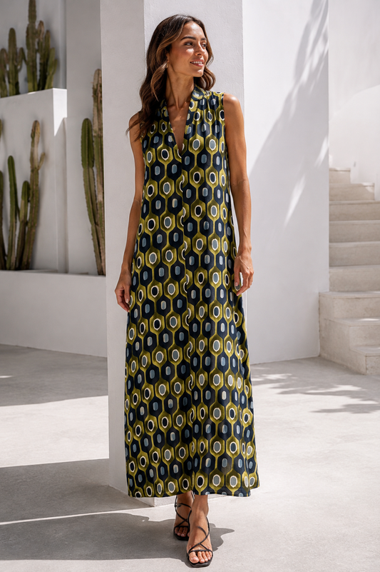 VESTIDO GEOMÉTRICO-VERDE