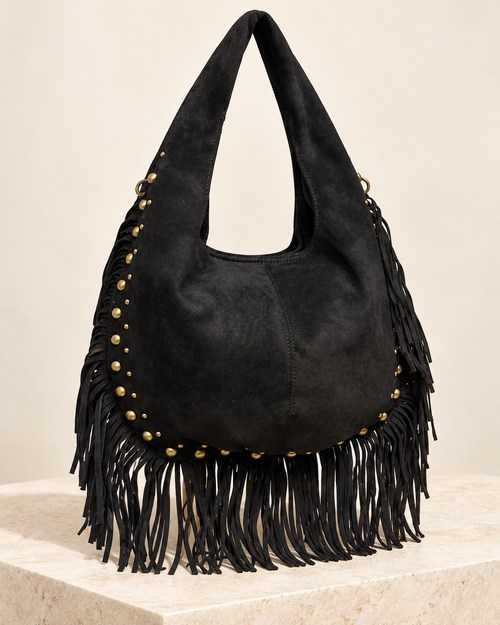 BOLSO SERRAJE-FLECOS Y TACHUELAS/NEGRO