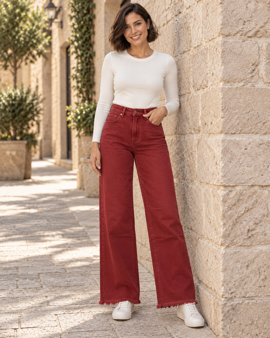 PANTALÓN VIVID DESFLECADO-GRANATE