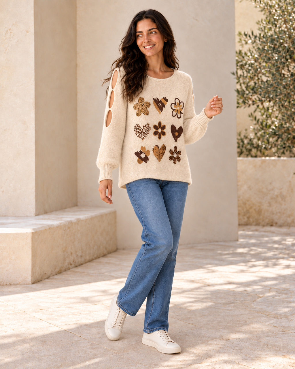 JERSEY LOVE FLOWERS-BEIGE