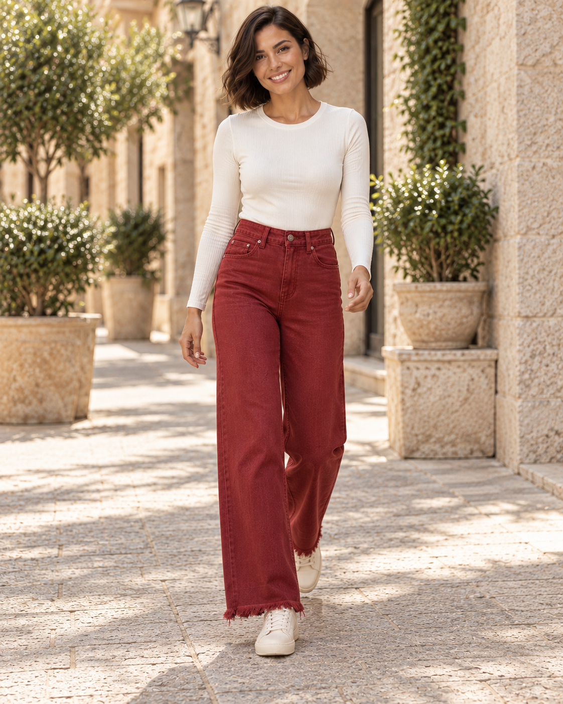 PANTALÓN VIVID DESFLECADO-GRANATE
