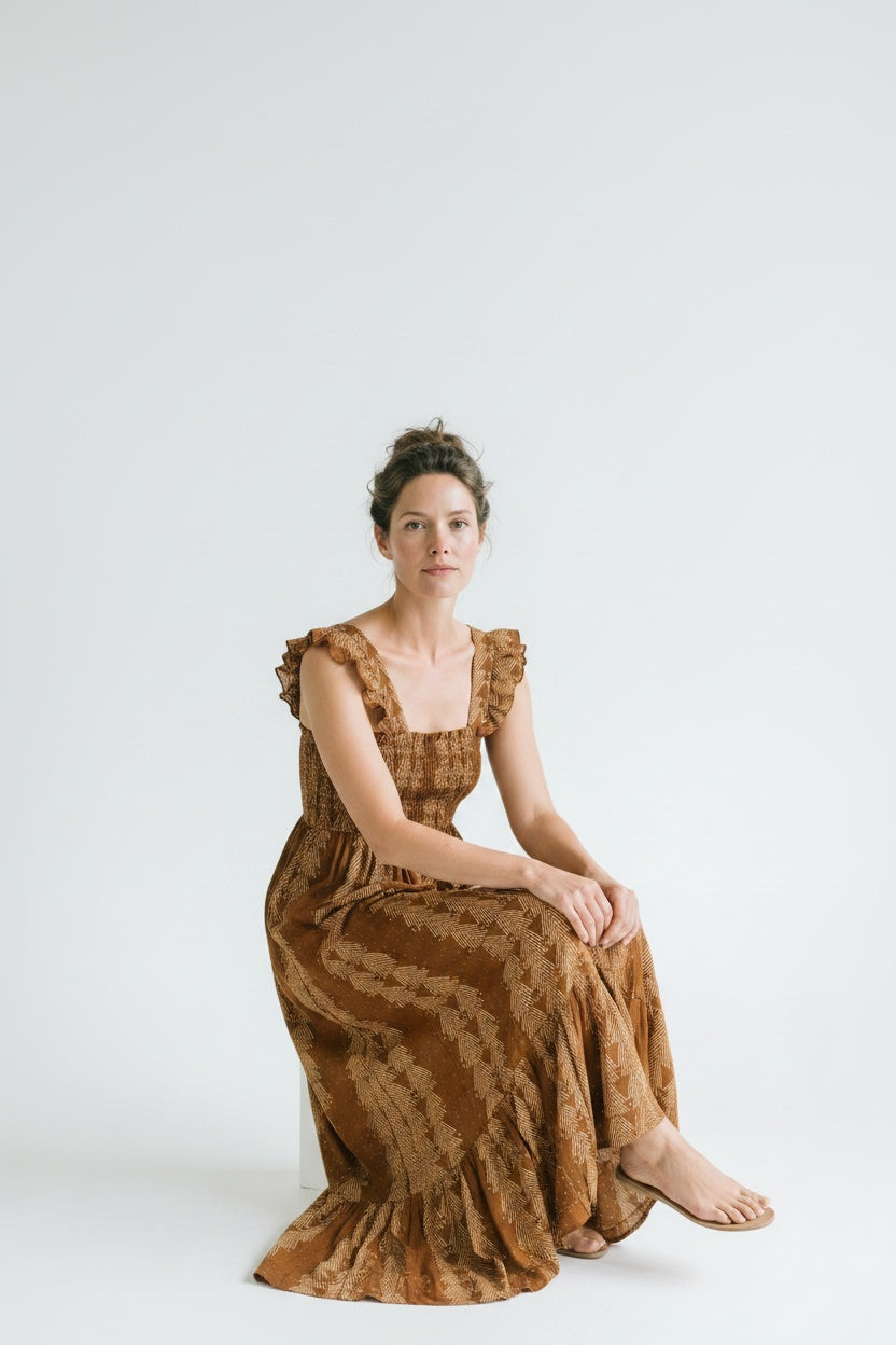 VESTIDO CENEFAS- VOL- MARRÓN