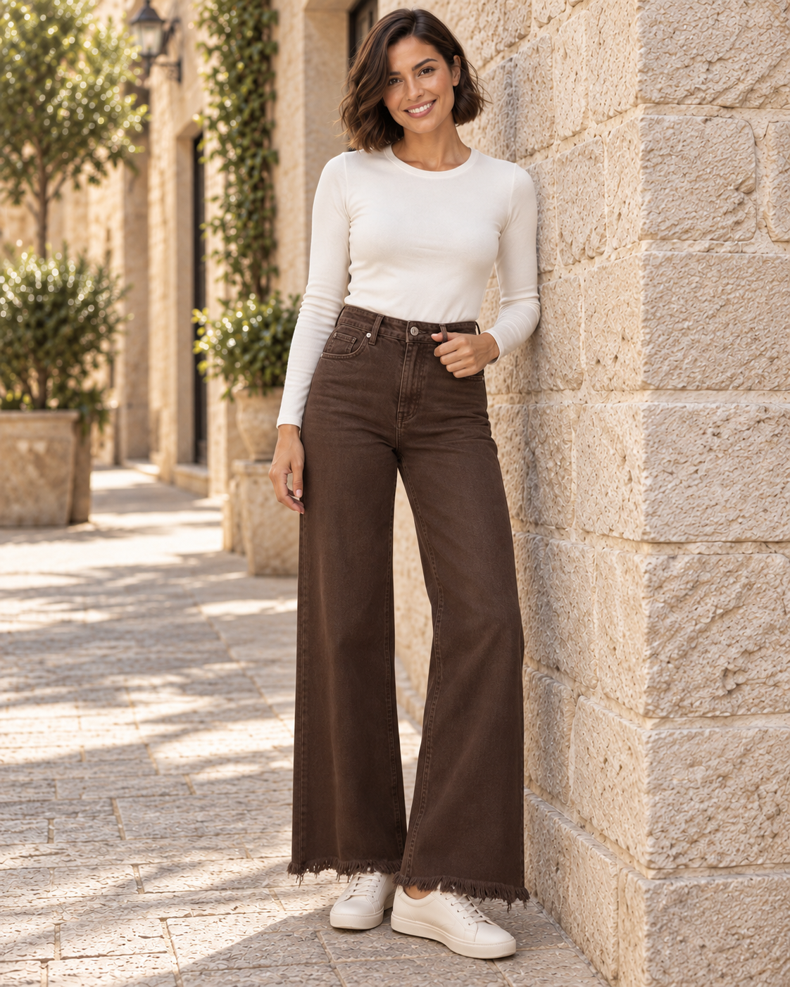 PANTALÓN VIVID DESFLECADO-MARRÓN