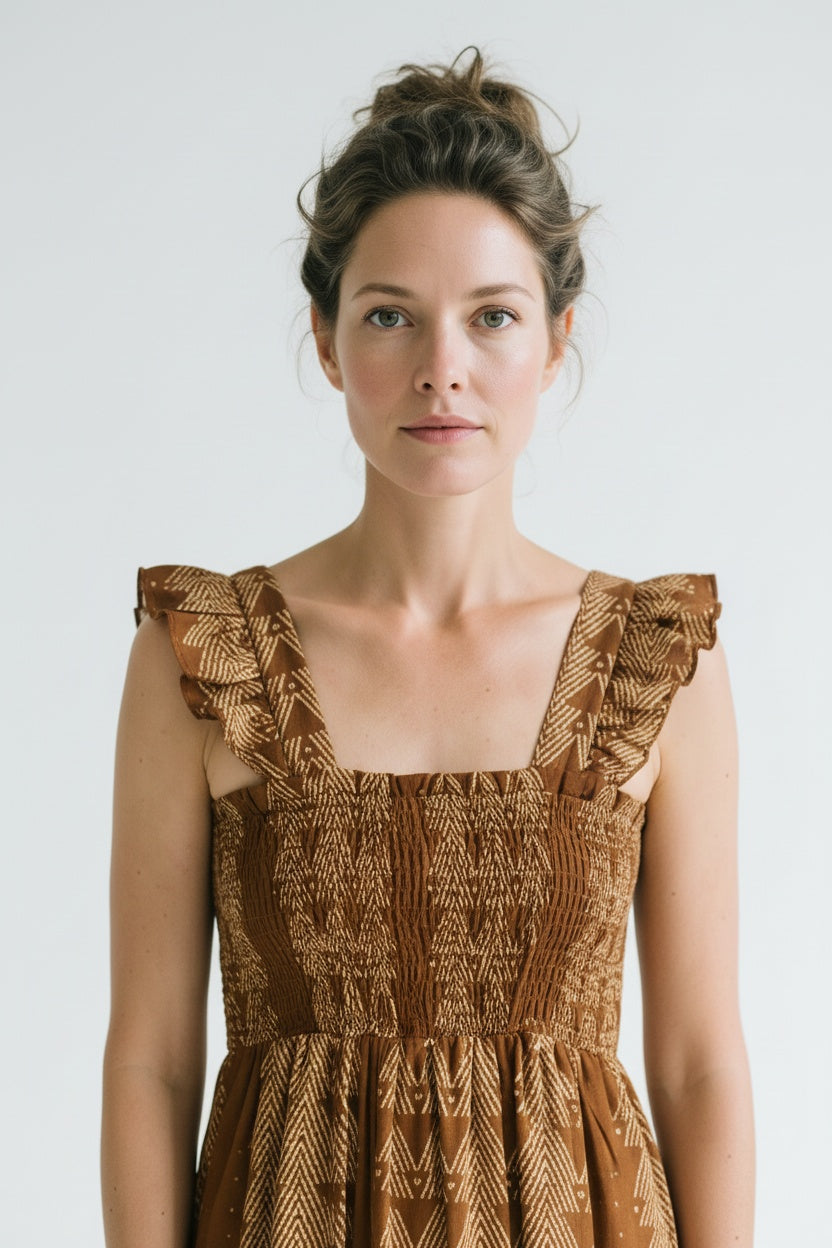 VESTIDO CENEFAS- VOL- MARRÓN
