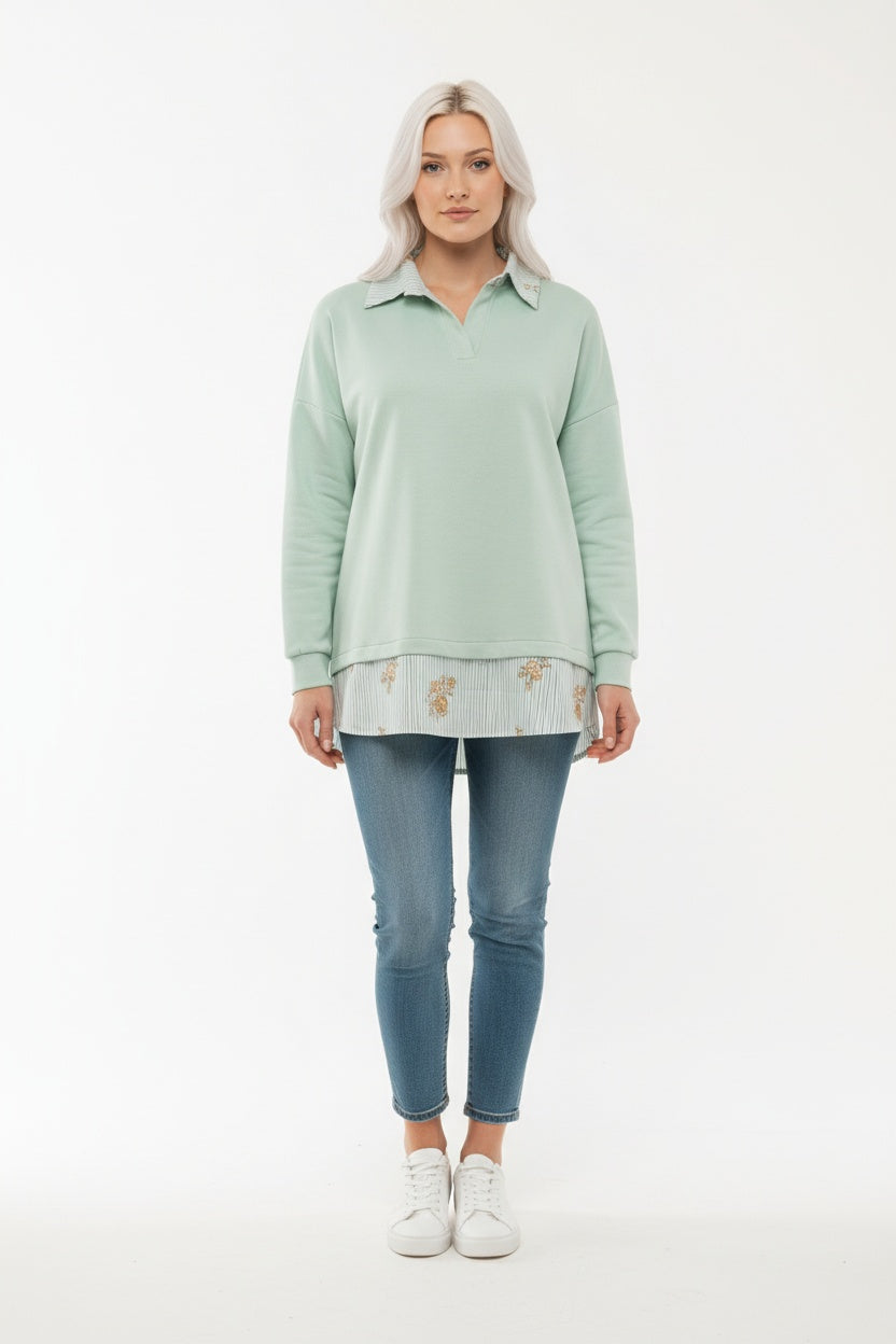 SUDADERA VERDE CUELLO RAYAS