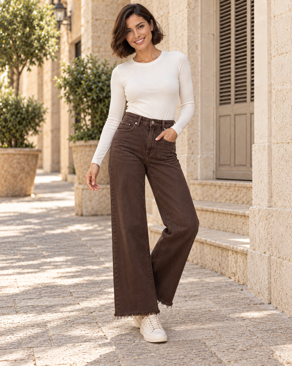 PANTALÓN VIVID DESFLECADO-MARRÓN