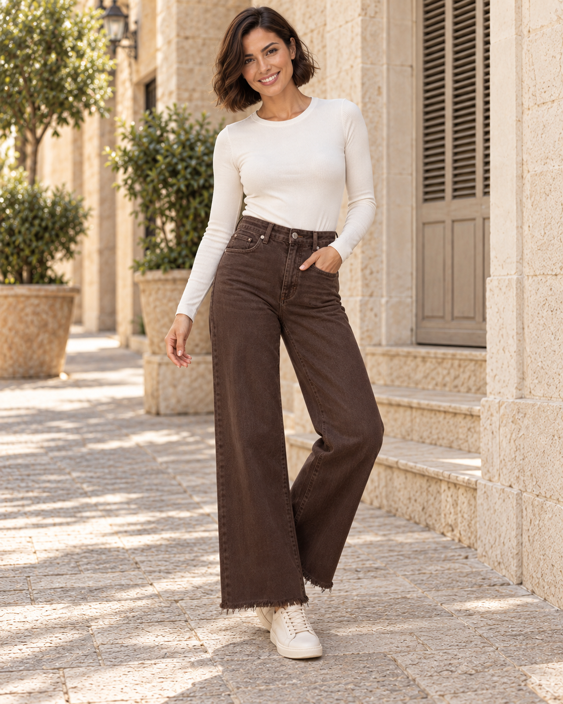 PANTALÓN VIVID DESFLECADO-MARRÓN