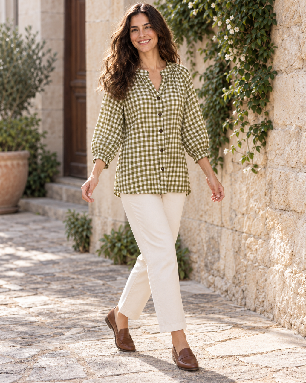 BLUSA CUADRO VICHY-VERDE