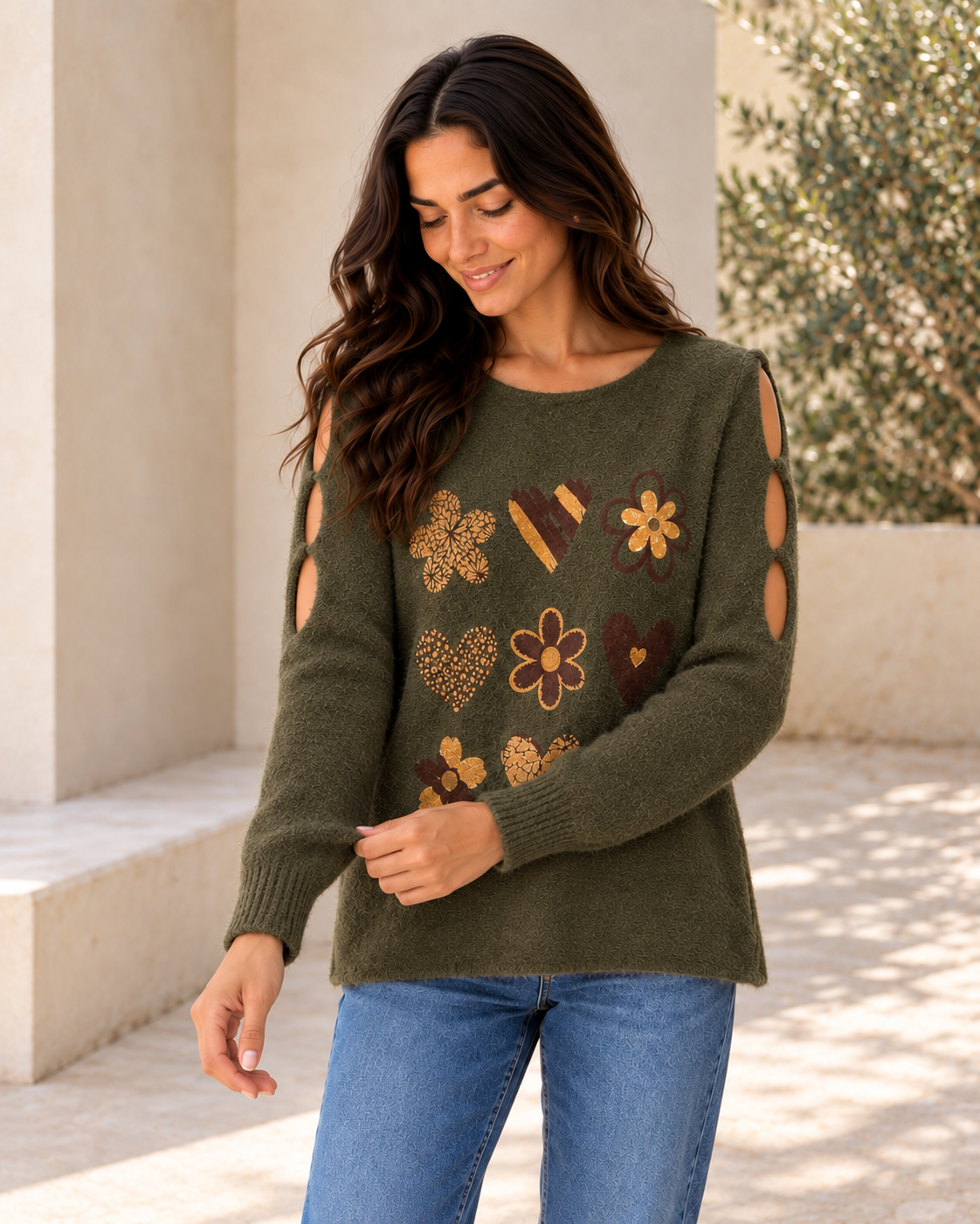 JERSEY LOVE FLOWERS-KHAKI