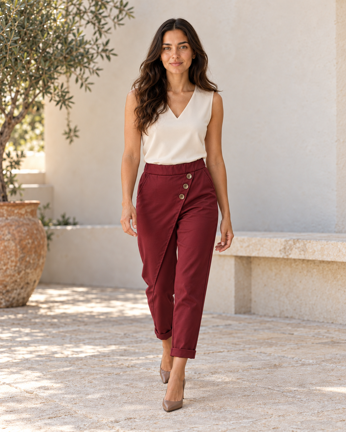 PANTALÓN 3 BOTONES- GRANATE