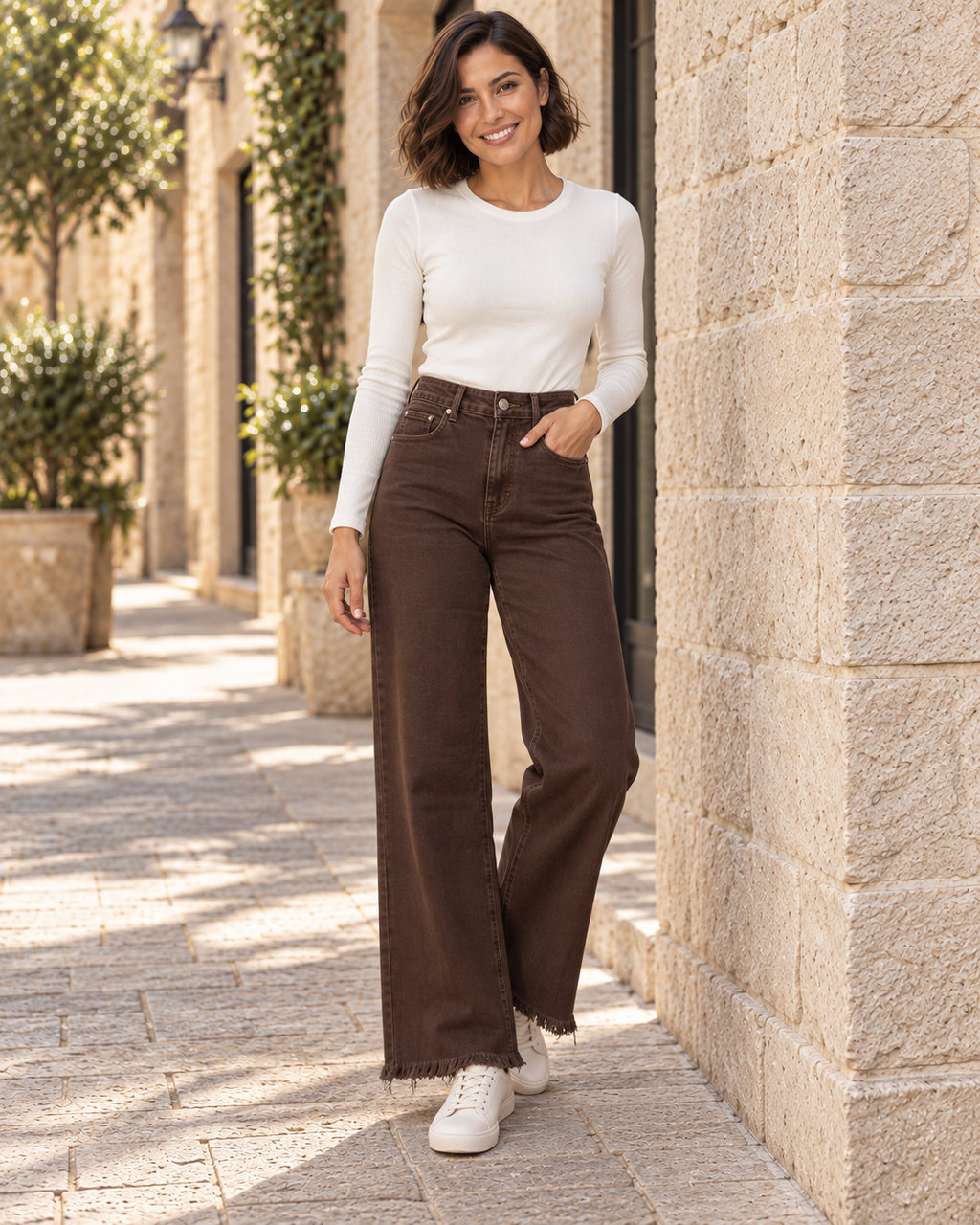 PANTALÓN VIVID DESFLECADO-MARRÓN