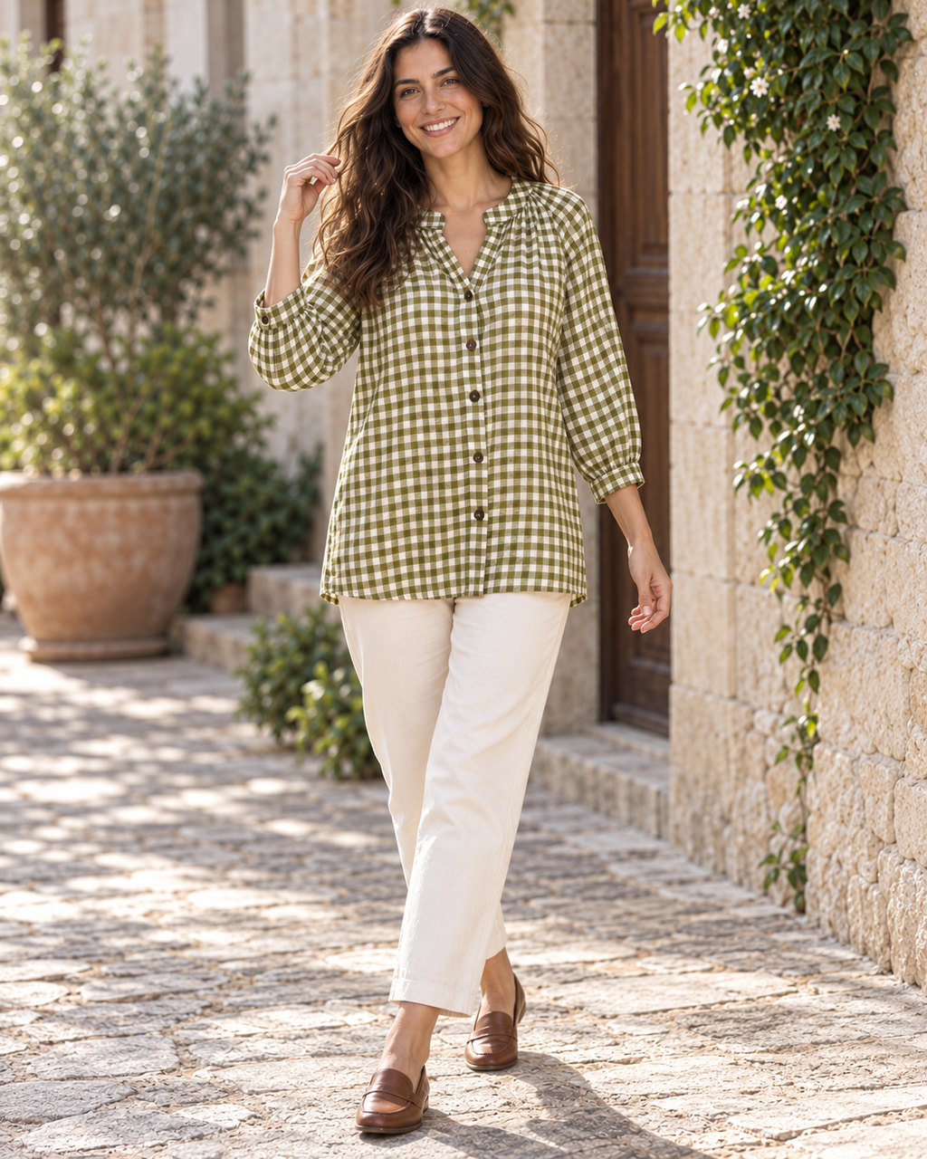 BLUSA CUADRO VICHY-VERDE