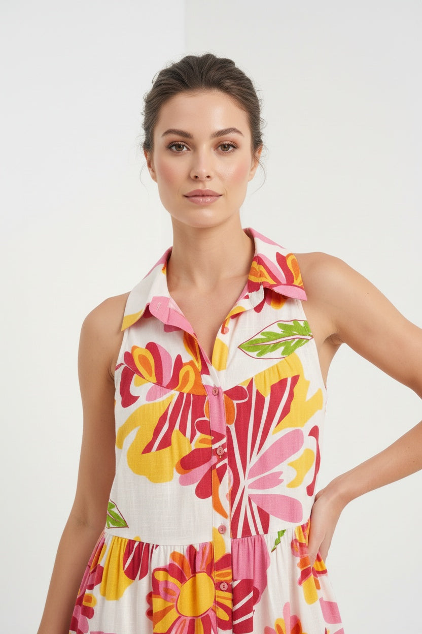 VESTIDO FLORAL-BLANCO