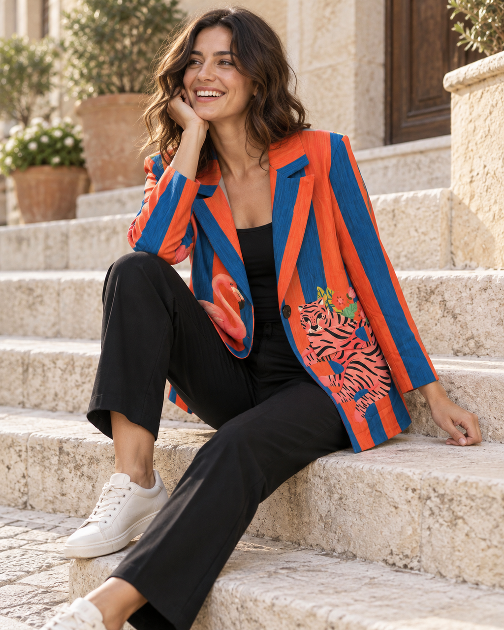 BLAZER RAYAS AZUL/NARANJA