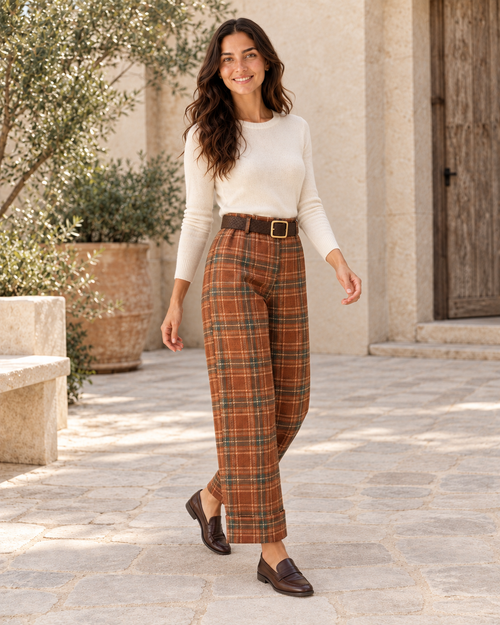 PANTALÓN CUADROS - TEJA