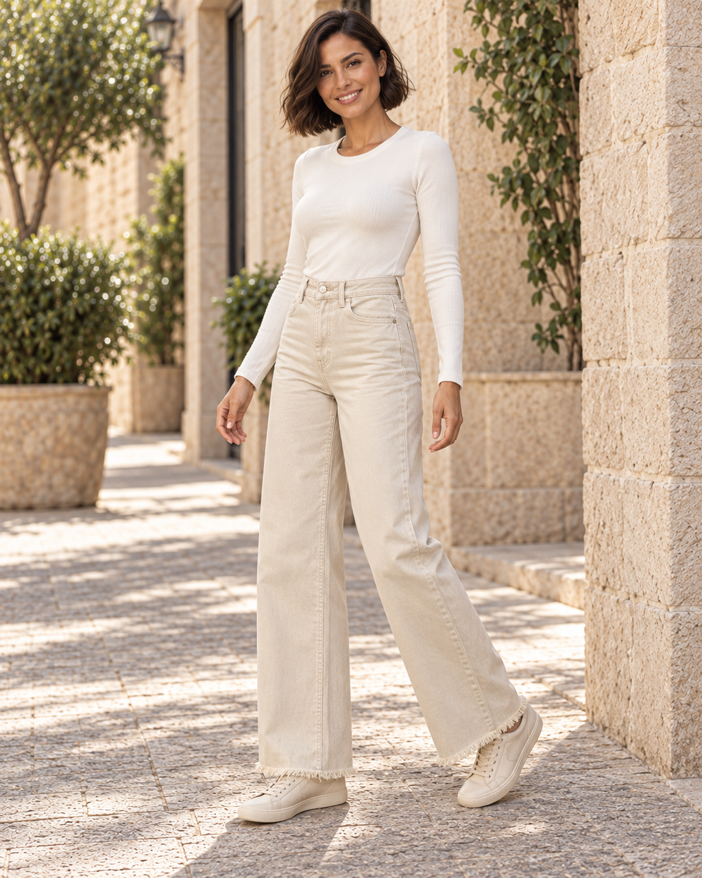 PANTALÓN VIVID DESFLECADO-BEIGE